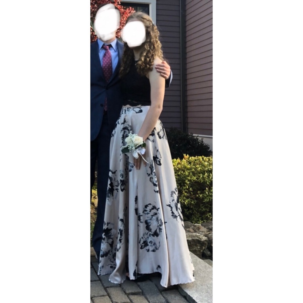 Two Piece Black Lace and Floral Prom Dress Windsor